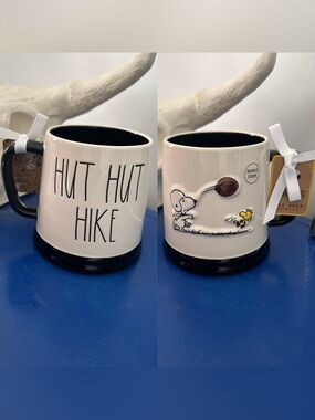 Rae Dunn Peanuts Snoopy Woodstock Football Hut Hut Hike Double Sided Large Mug